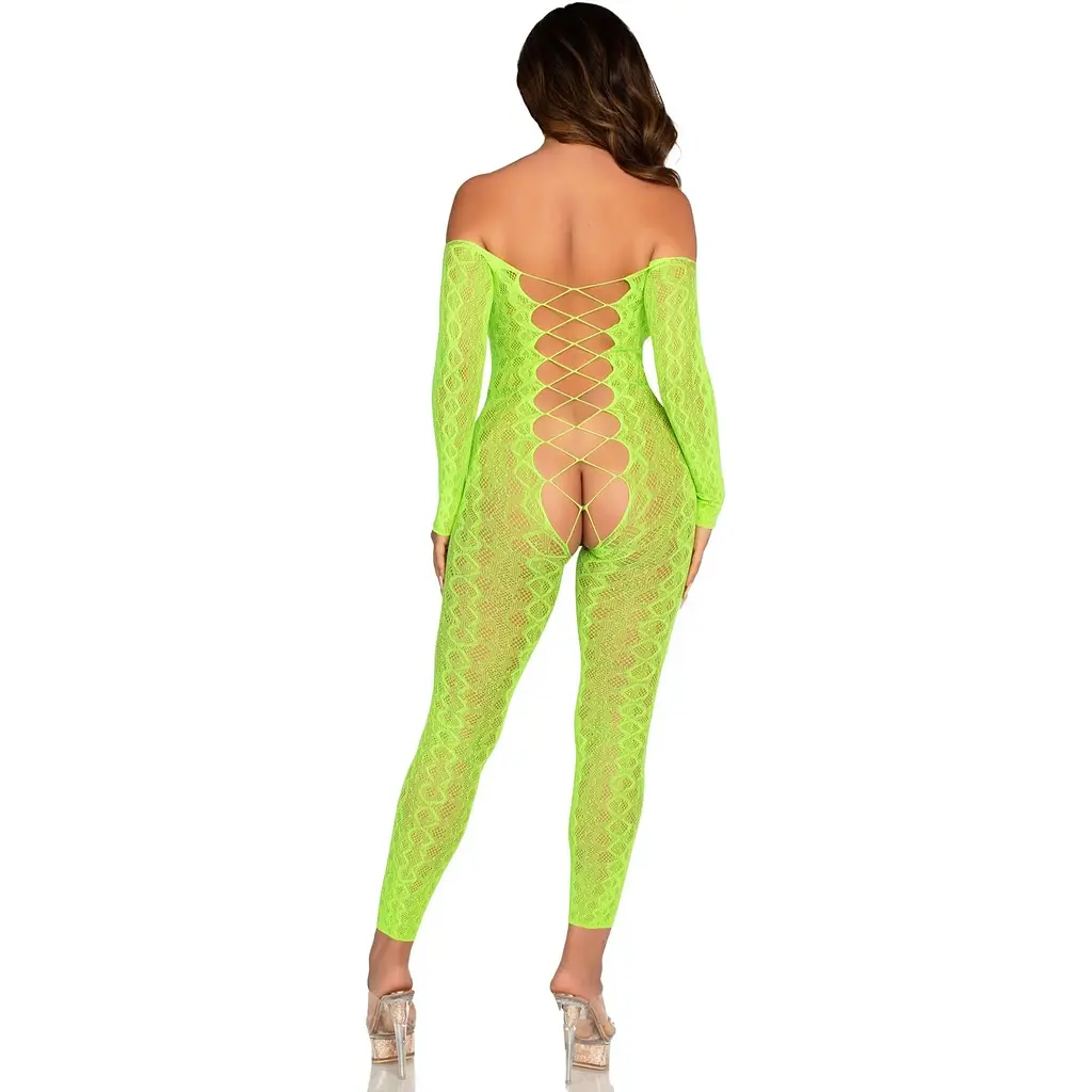 Бодістокінг Leg Avenue Crotchless Footless Lingerie Bodystocking One Size Neon Green - фото 2