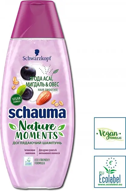 Шампунь Schauma Nature Moments Смузі Ягода Асаї, Мигдаль та Овес, для дуже сухого та виснаженого волосся, 400 мл - фото 2
