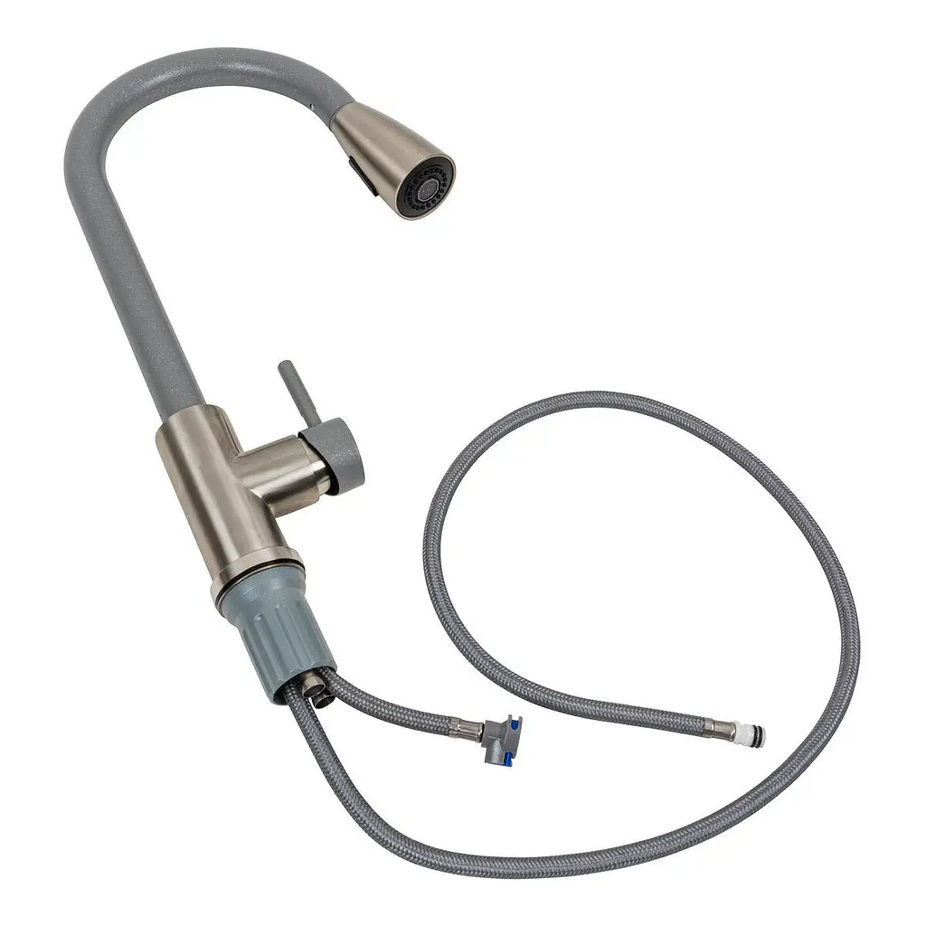 Смеситель кухонный Platinum KT 8203 (8614) однорычажный с выдвижным изливом серый металлик комби - фото 2