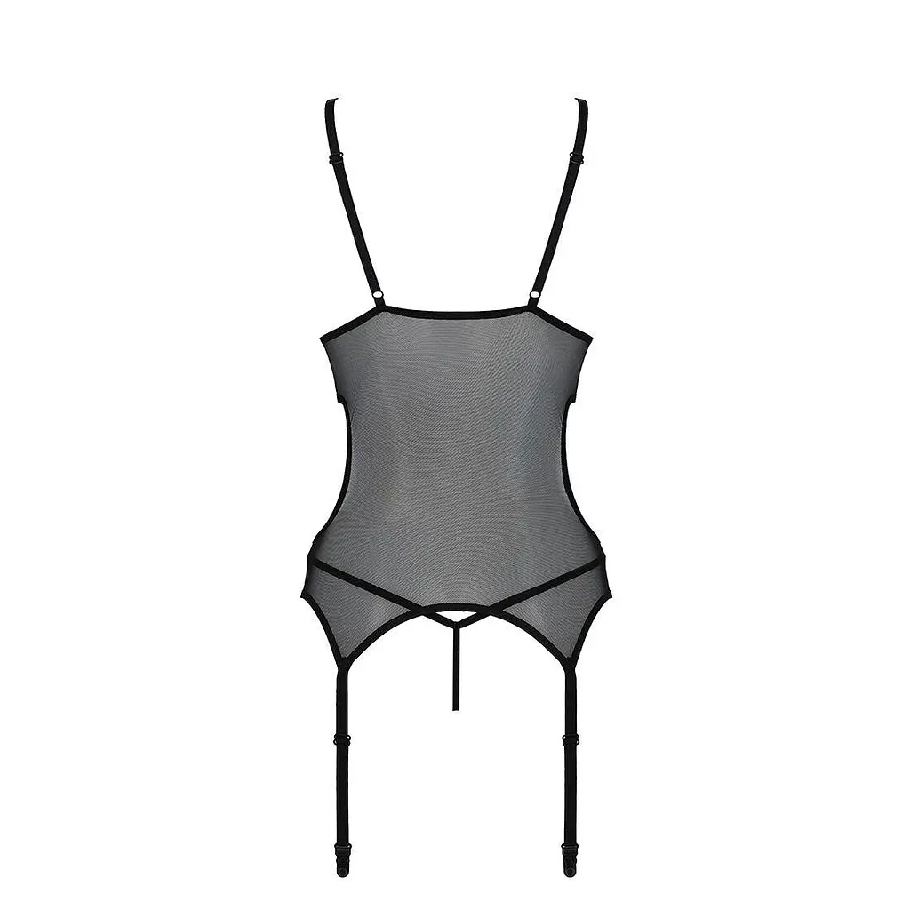 Корсет з підв'язками та ажурним ліфом Passion Christa CorSet black L/XL - фото 6