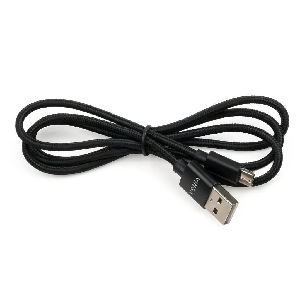Дата кабель USB 2.0 AM to Micro 5P 1m nylon black Vinga (VCPDCMNB1BK) - фото 3