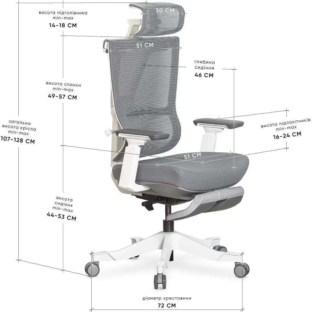 Крісло Mealux S6 Air Fabric Grey White ( HF-S6 F/GW) - фото 3