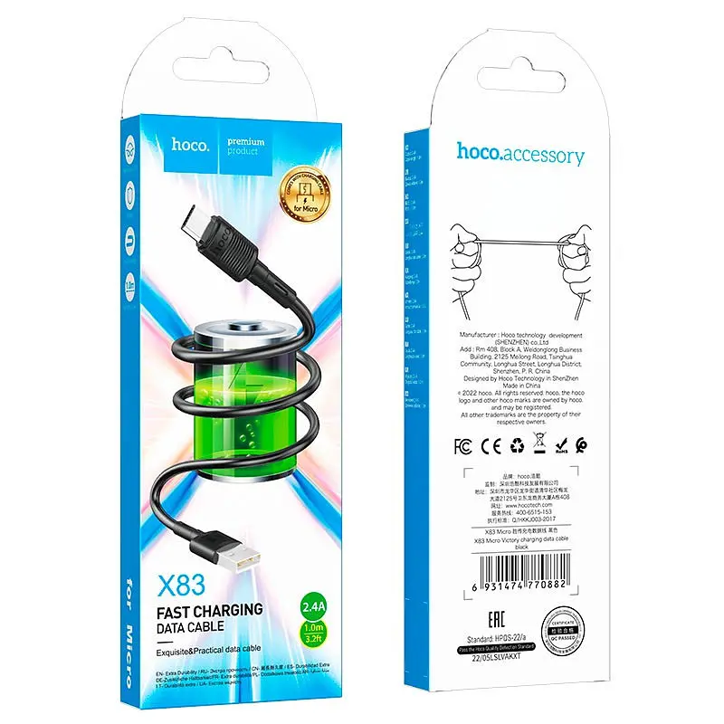 Дата кабель Hoco X83 Victory USB to MicroUSB (1m) Black - фото 6