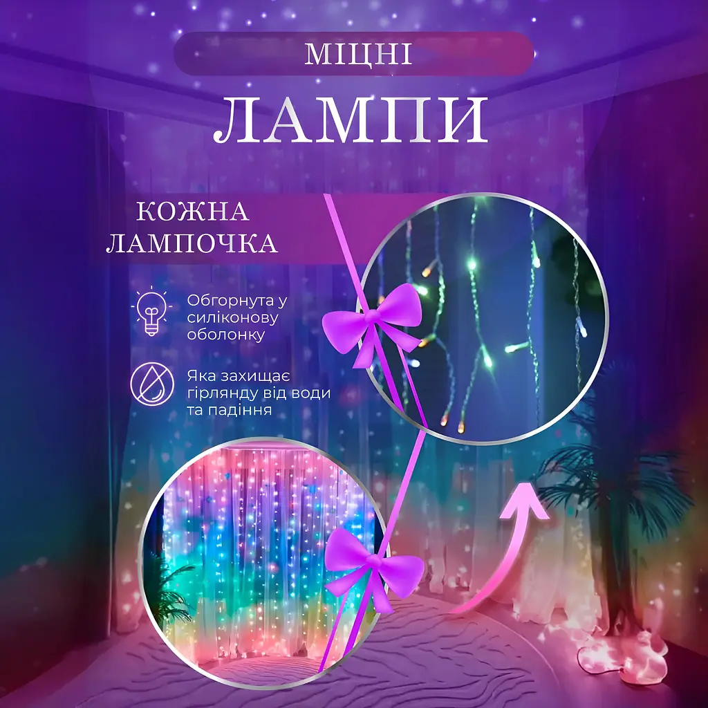 Гирлянда-штора GarlandoPro светодиодная 64 LED размер 1,5x1,5 м, мультиколор (ZWM2160LEDML) - фото 4