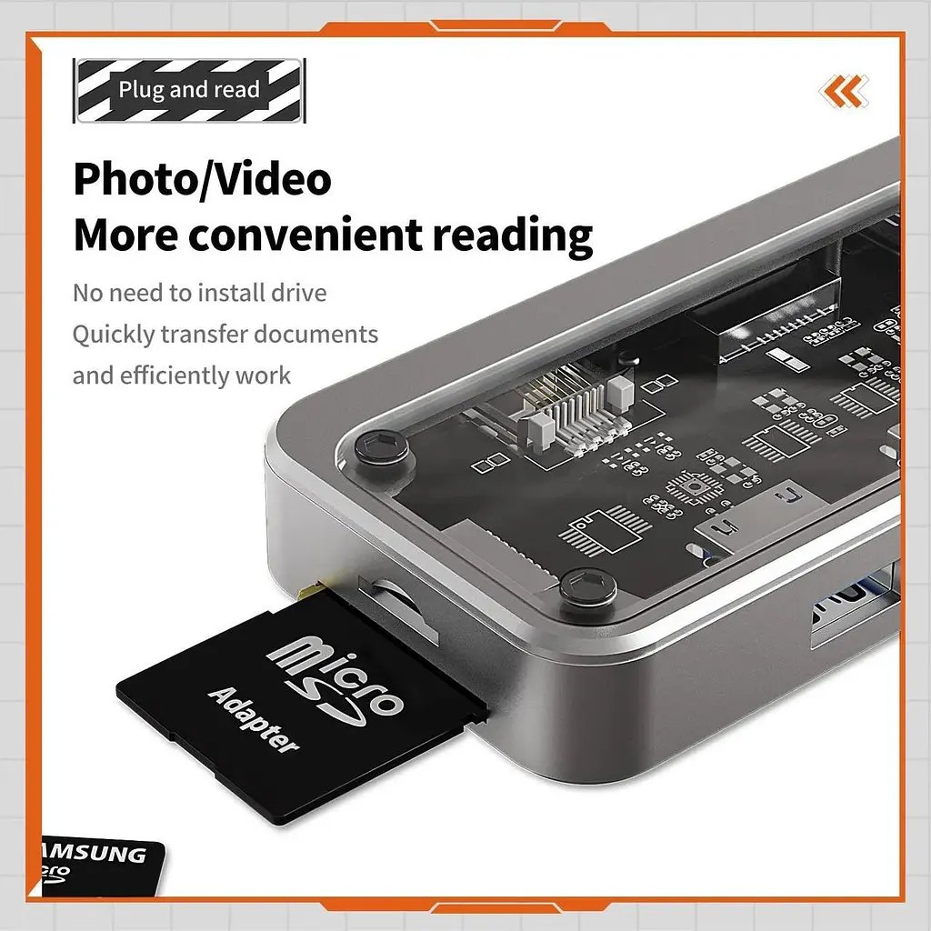 USB type C HUB 10 in 1 PD100W 4K 30 Гц RJ45 USB 3.0 10 Гб/с - фото 7