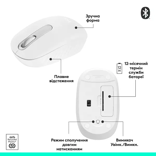 Миша Logitech M196 Bluetooth Off White (L910-007460) (7031696) - фото 4