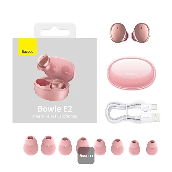 Наушники Baseus E2 True Wireless Earphones Bowie |BT5.2, 40/300mAh, 5H, Location, OTA| (NGTW090001) pink - фото 4