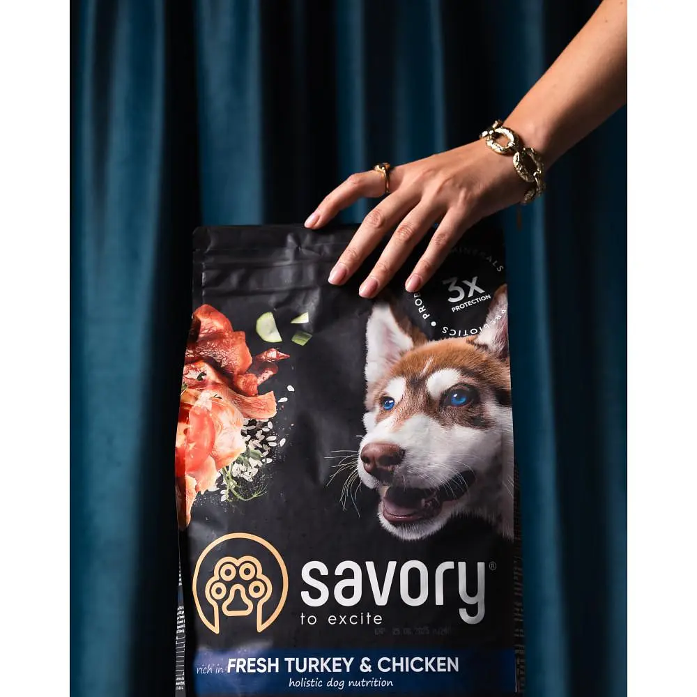 Сухой корм Savory Junior Large богат Fresh Turkey & Chicken 3 кг для щенков больших пород (индейка и курица) - фото 7