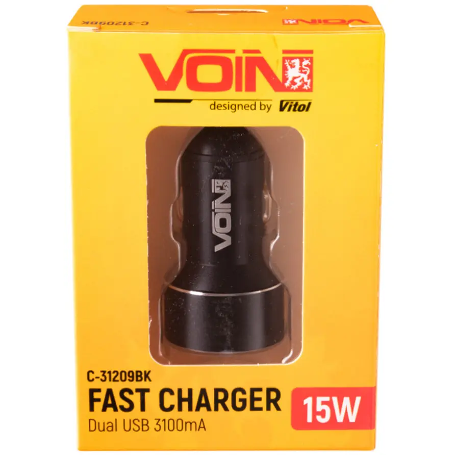 Автомобільний зарядний пристрій Voin 2USB 12/24V - 5V 3.1A + вольтметр (C-31209BK) - фото 5