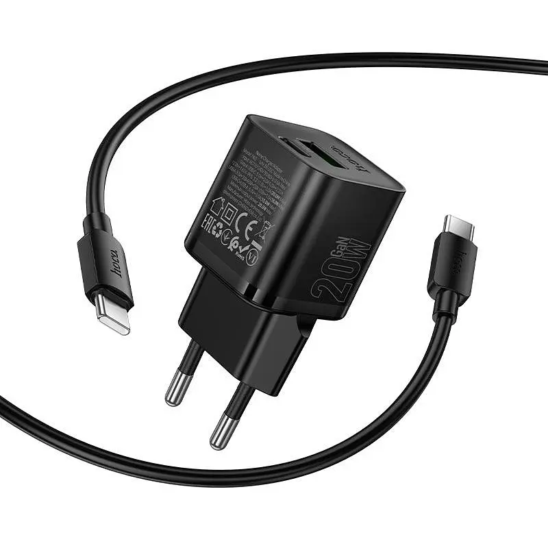 Адаптер мережевий HOCO C to C cable Ingenious PD charger set N65 |1USB/1Type-C, 20W/3A, PD/QC| - фото 3