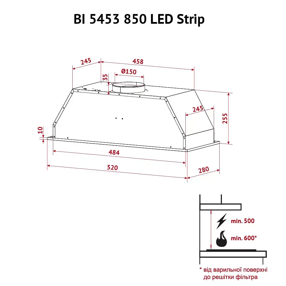 Вытяжка полновстраиваемая Perfelli BI 5453 WH 850 LED Strip - фото 12