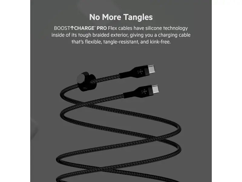 Кабель USB Type-C Belkin USB-C to USB-C Braided Silicone 1m Black (CAB011BT1MBK) - фото 7