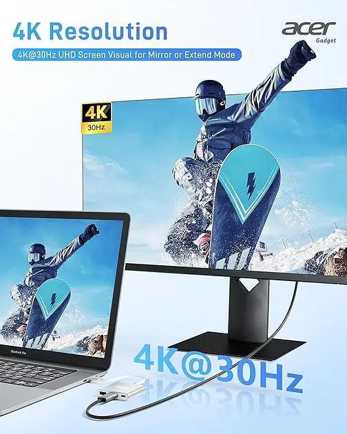 Адаптер Acer ODK3A0 USB Type-C 4K, HDMI, USB 3.0 White (R3752) - фото 7