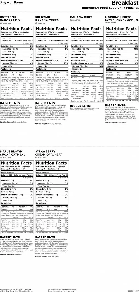 Сублімовані сніданки 162 порції з великим терміном придатності 30 років Augason farms (101080) - фото 3