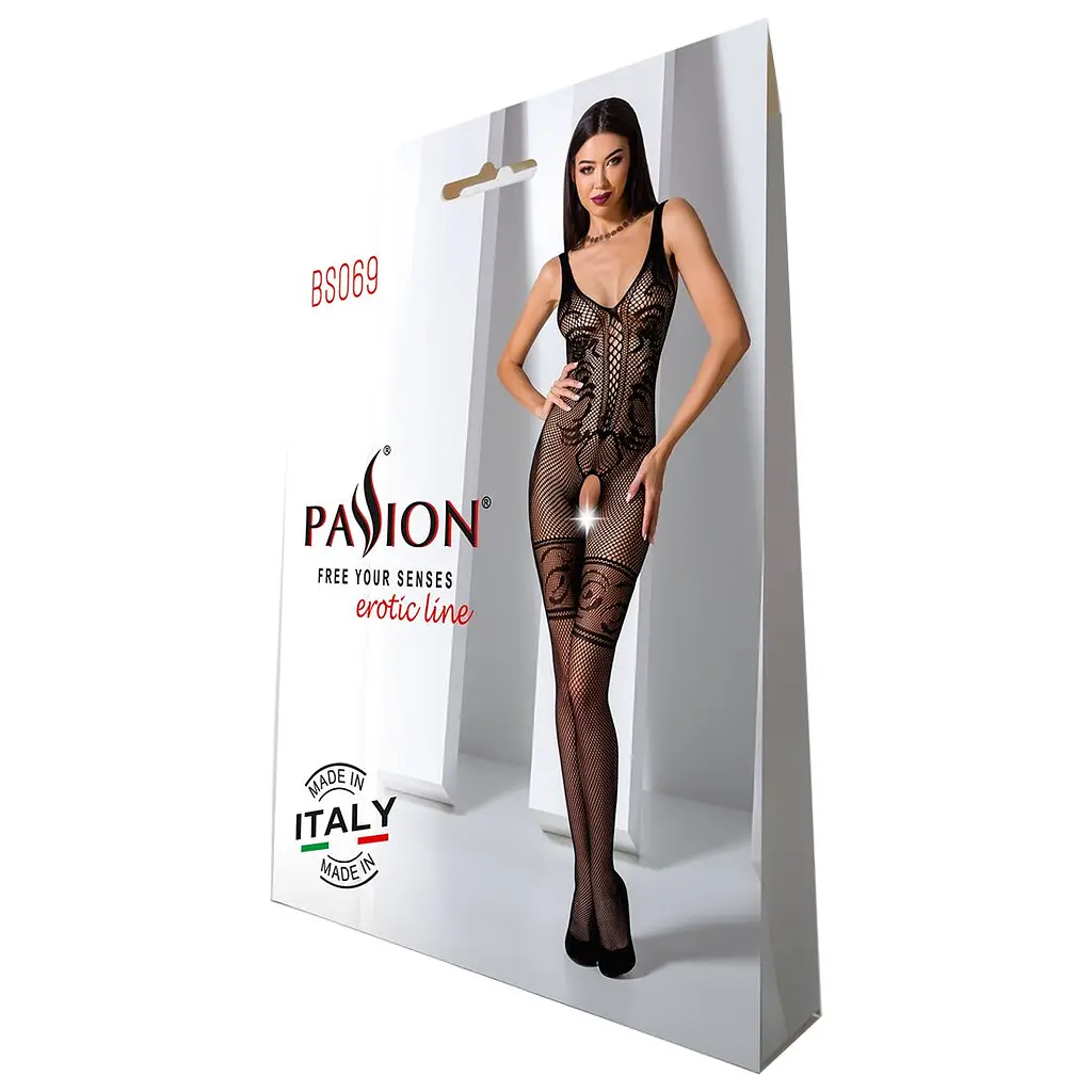 Бодістокінг Passion BS069 black, комбінезон, імітація панчіх і боді - фото 7