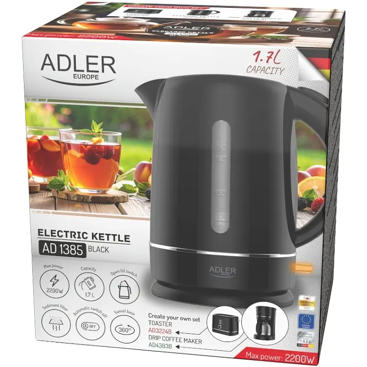 Електрочайник Adler AD 1385 black 2200Вт/ 1.7л/ пластик/ автовимкнення/ чорний - фото 6