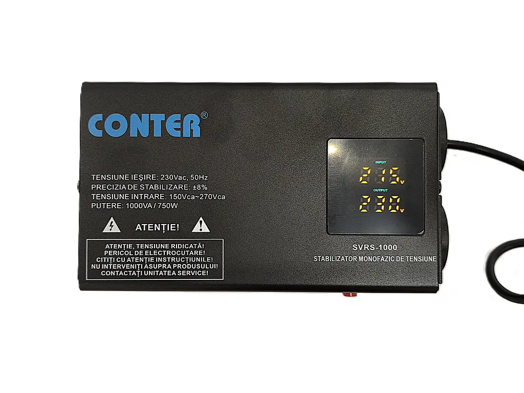 Стабілізатор напруги релейний Conter SVRS 750Вт 1000ВА 150–270V однофазний, 2 розетки, LED дисплей - фото 2