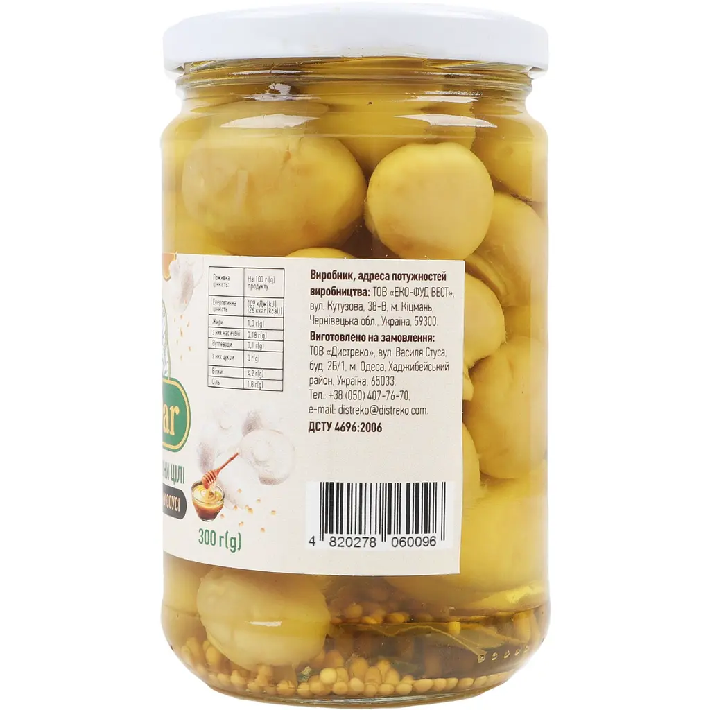 Гриби WellDar шампіньйони цілі відбірні в гірчично-медовому соусі 300 г - фото 4