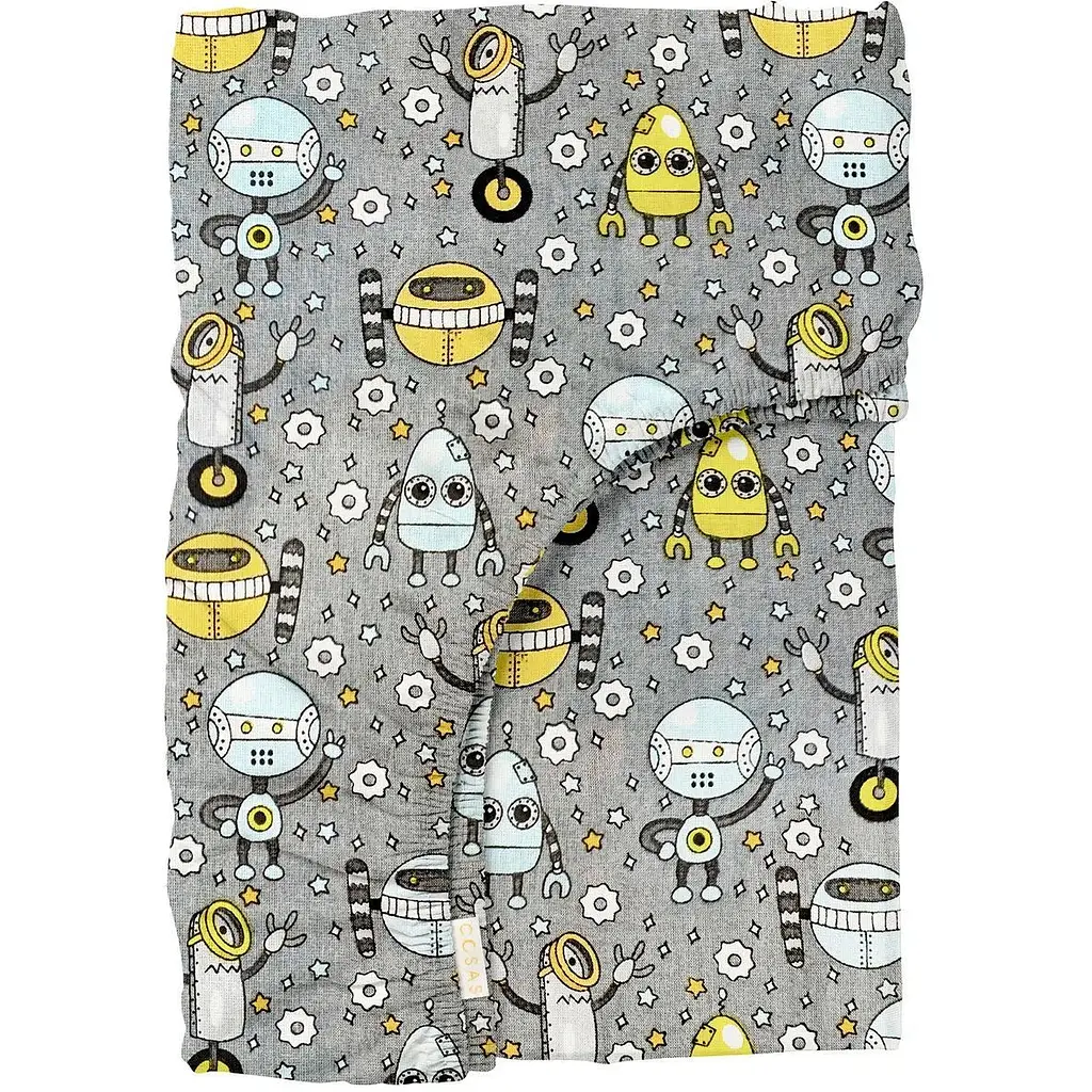 Простирадло Cosas на резинці 80х160 robots, сірий (RobotsMinionsGrey_80x160x20)