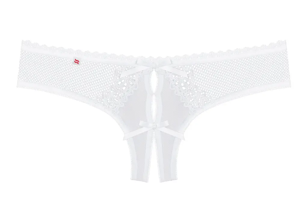 Жіночі стрінги Obsessive Alabastra Crotchless Thong White S/M - фото 4