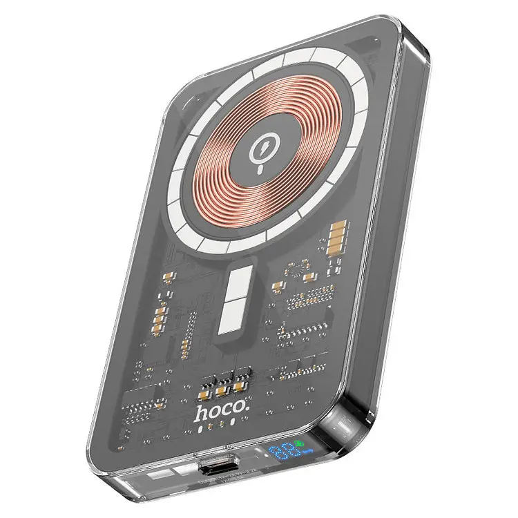 Магнітний бездротовий павер банк Hoco Q14 Ice Crystal magnetic fast charging power bank 5000mah чорний - фото 5
