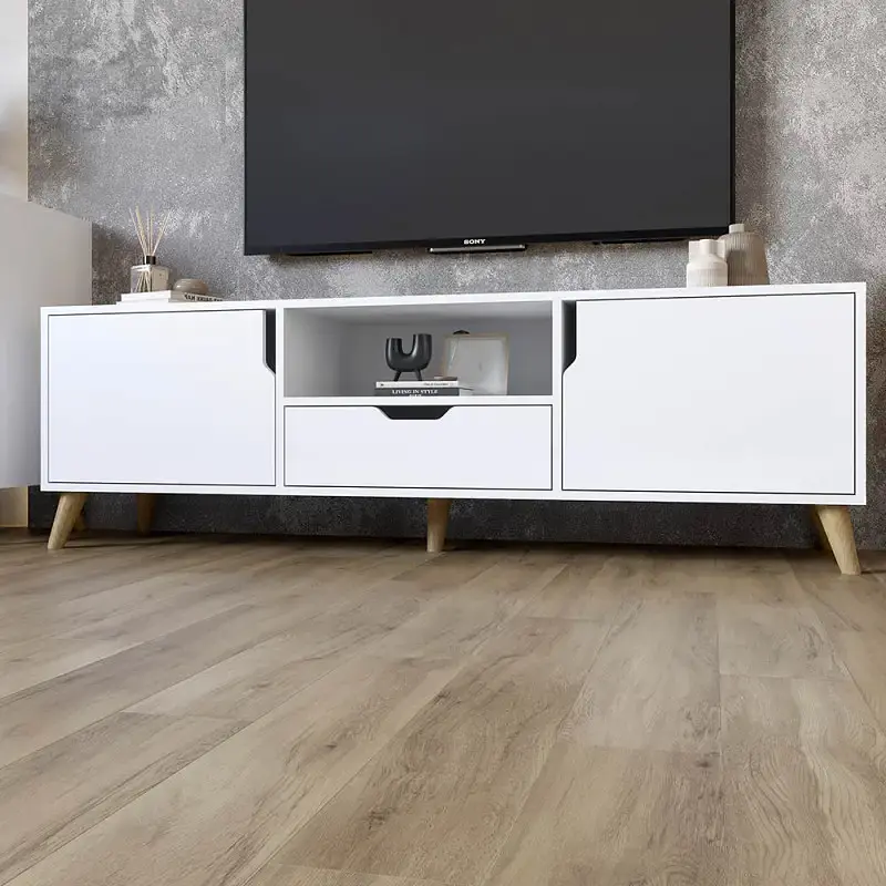 Комплект меблів для вітальні М-ЗОН Борн Німфея Альба (білий) 5 предметів з ніжками кольору світлий горіх (MZN-031071) - фото 9