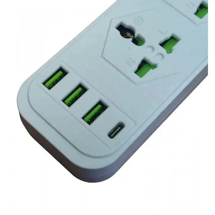 Мережевий фільтр подовжувач 2 метри на 4 розетки, 3 USB 3.4A, Type-C з вимикачем та заземленням 3000Вт 16А Power Socket J02 білий - фото 3