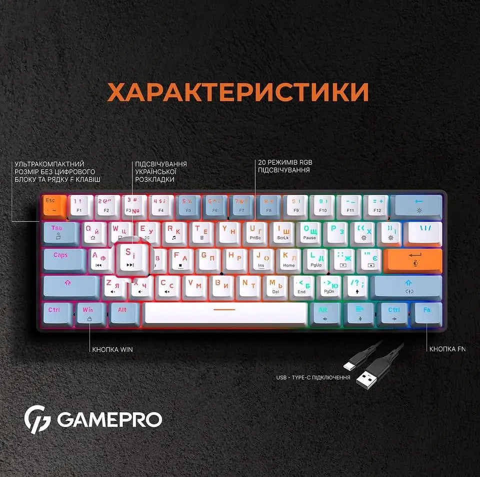 Клавіатура GamePro MK130R Outemu Red Hot-Swap RGB USB (MK130R) - фото 12