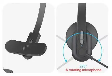 Бездротова Bluetooth-гарнітура Opptel BH63S з поворотним мікрофоном та USB-ресивером 2.4G (Чорний) - фото 5