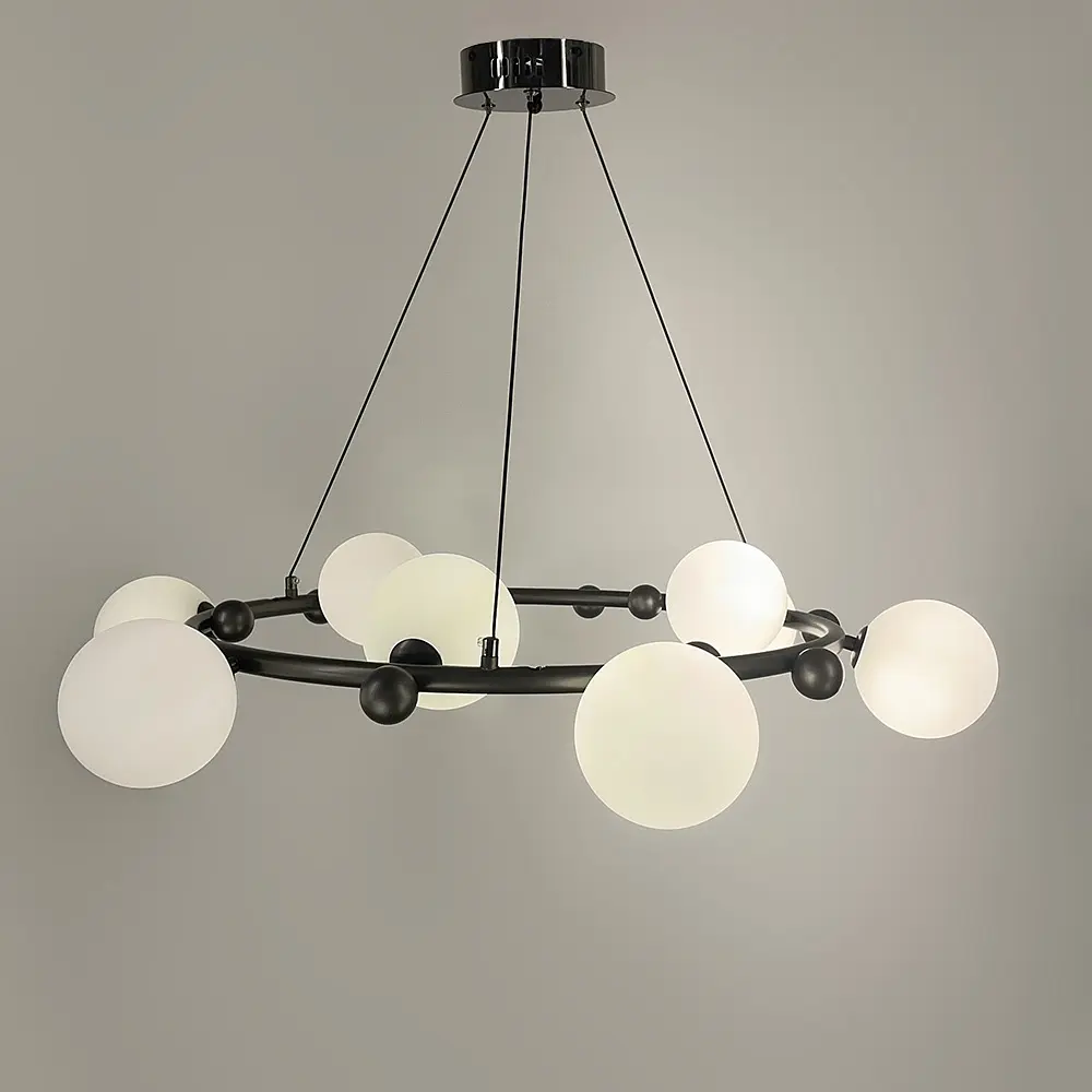 Кольцевая люстра с 9 белыми плафонами Ø 85 см | Ст. MJ 295/9 BK+WT | Line F - фото 3