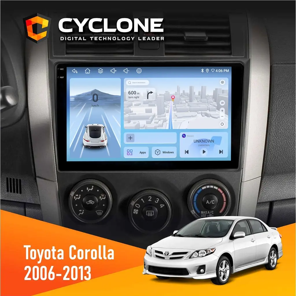 Штатна магнітола Toyota Corolla 2006-2013 Cyclone C9-012 4x64, DSP, 4G Cyclone (НФ-00008050)