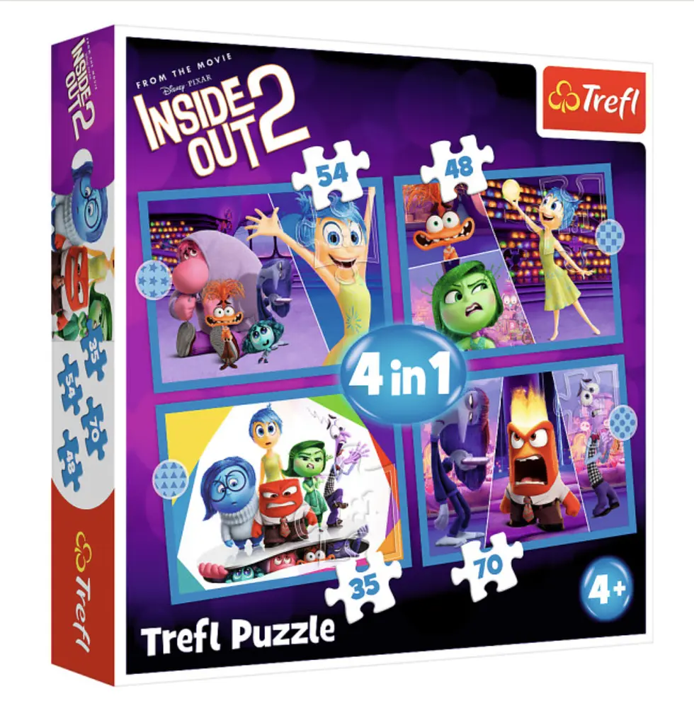 Пазли 4в1 Trefl Inside Out 2 Думками навиворіт 2 Правлять емоції 35, 48, 54, 70 деталей дитячі пазли Disney Pixar (SKU-219)