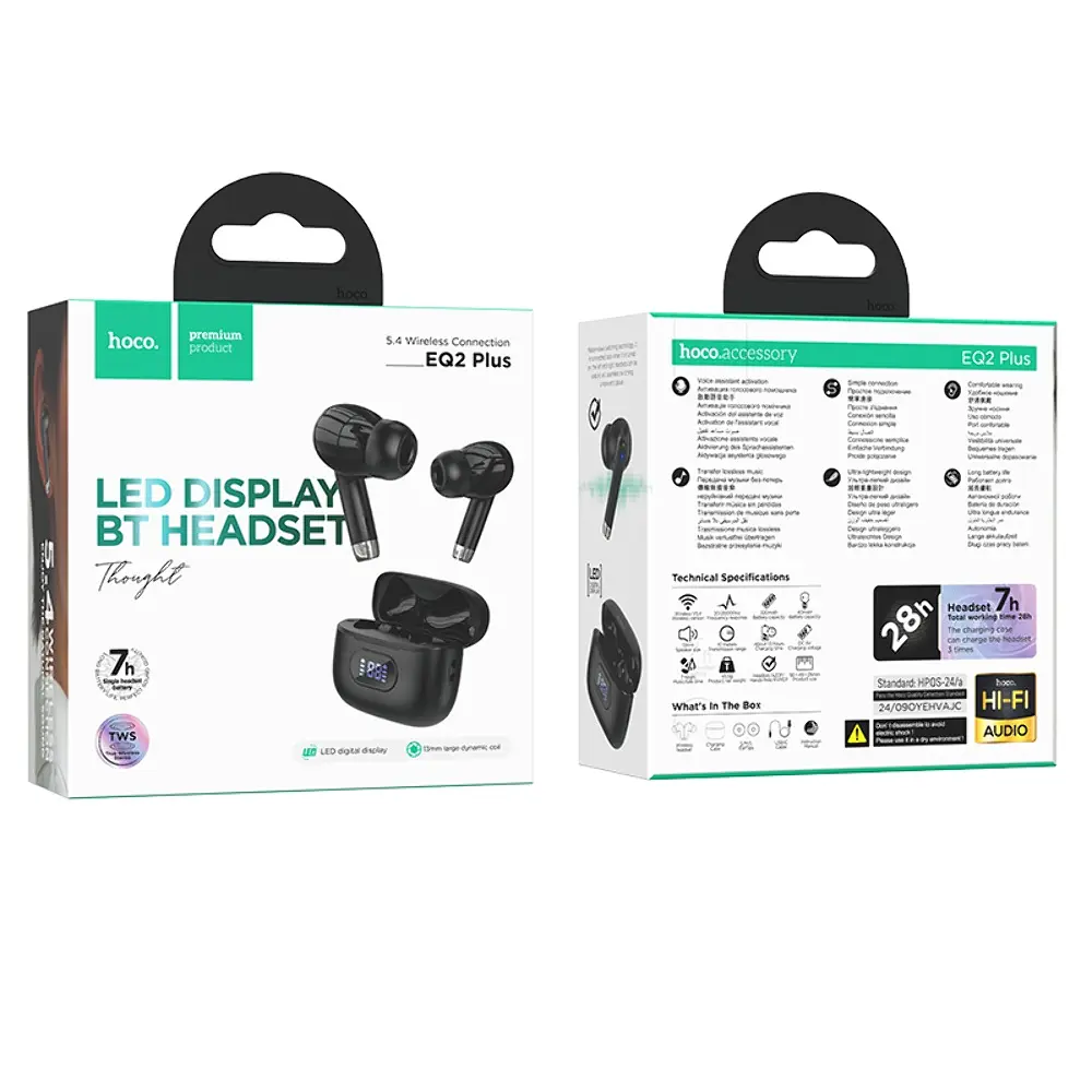 Беспроводные TWS наушники Hoco EQ2 Plus, вакуумные, BT5.4, 40mAh, 320mAh, 7h, black - фото 5