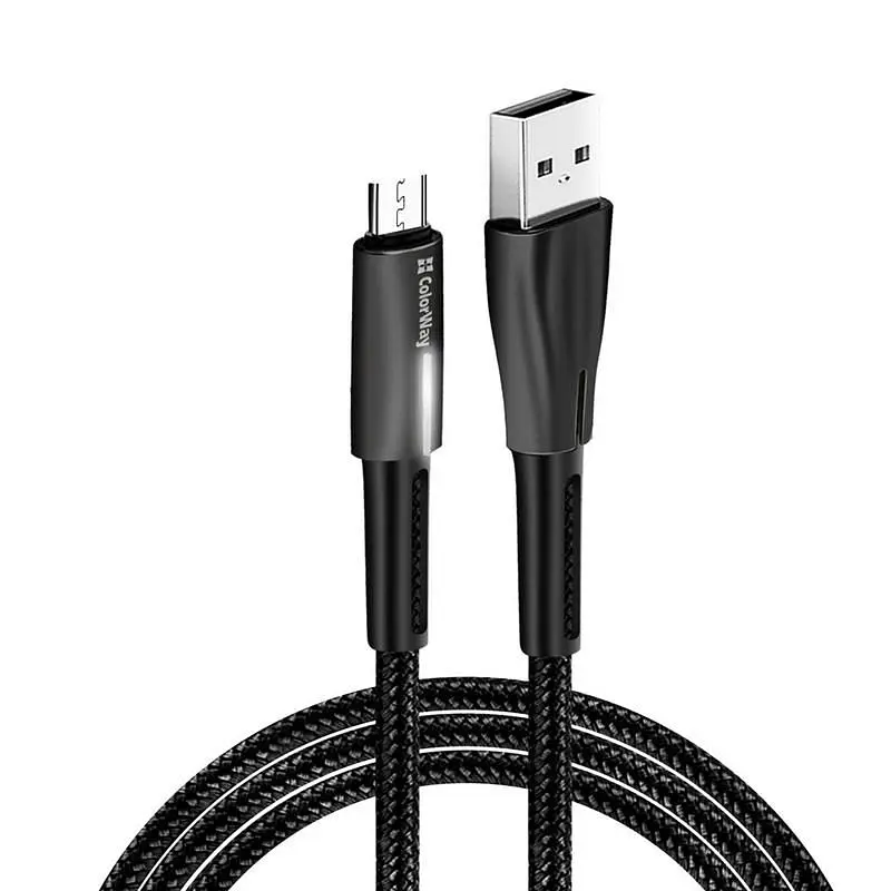 Кабель ColorWay USB - micro USB (M/M), Zinc Alloy + Led, 2.4 А, 1 м, Black (CW-CBUM035-BK) - фото 9