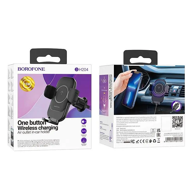 Тримач Borofone Blue Charm wireless fast charging Car holder air outlet BH204 15W 4.5-7" - фото 2
