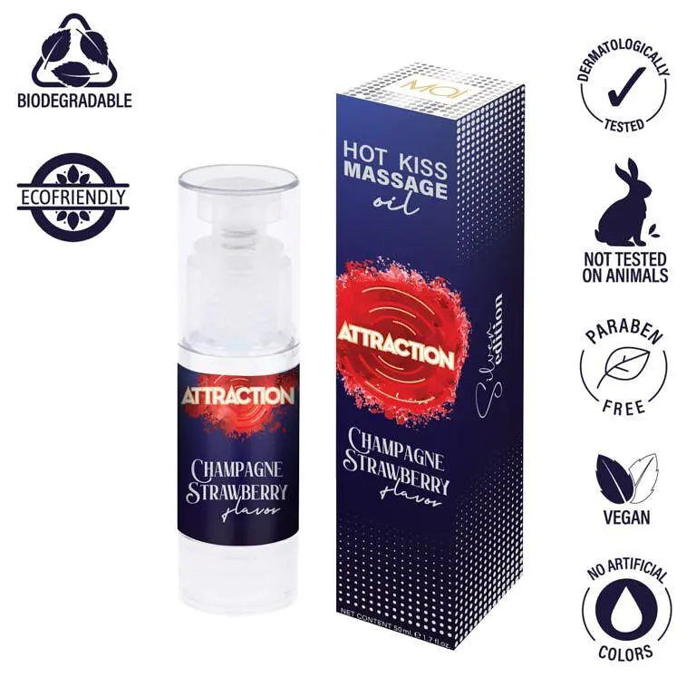Їстівна масажна олія Mait Attraction Champagne Strawberry Hot Kiss 50 мл - фото 3