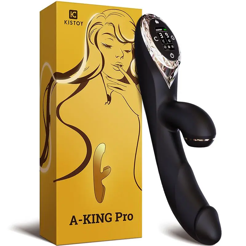 Вакуумний вібратор-кролик з підігрівом KISTOY A-King Pro Black, з LED-екраном - фото 4
