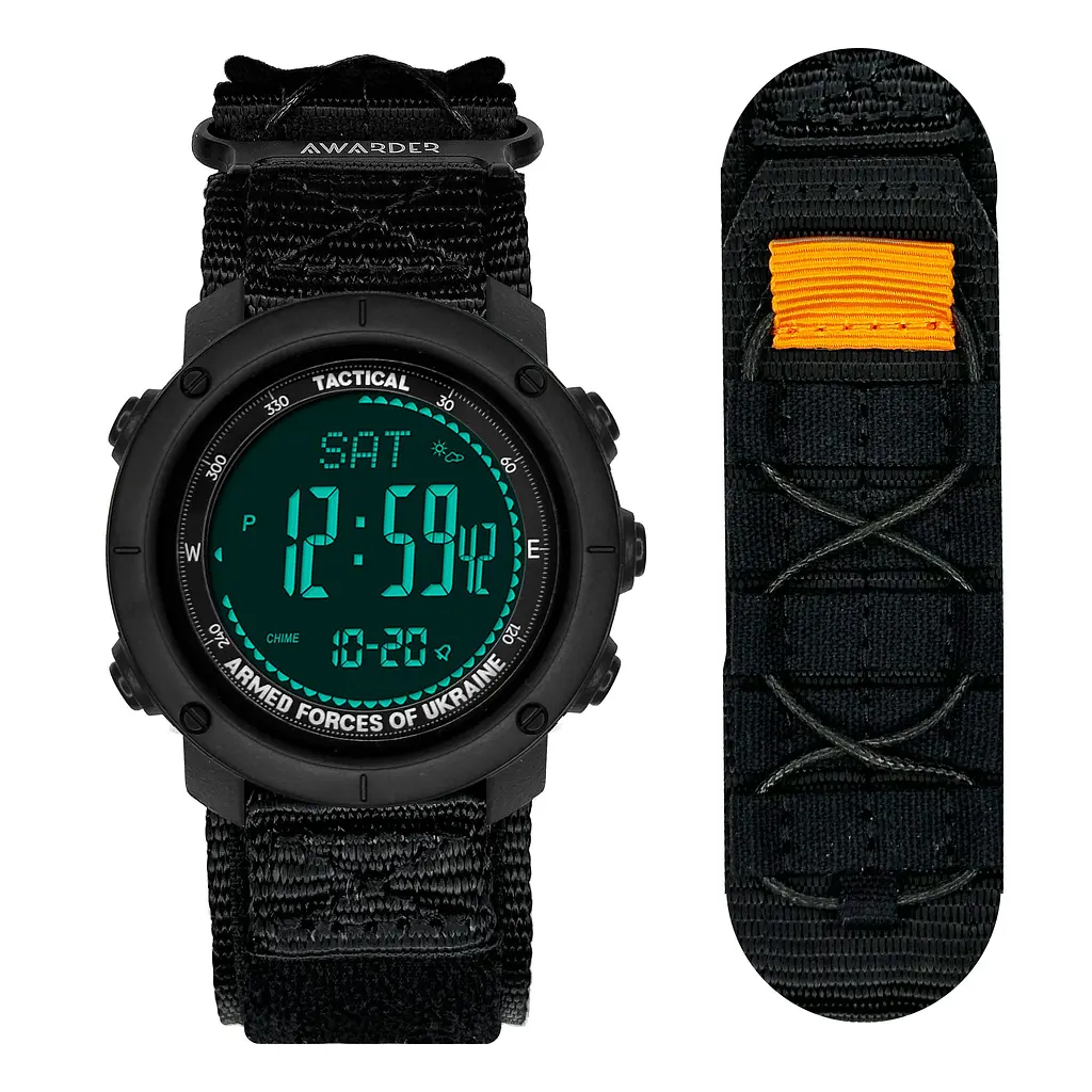 Чоловічий наручний годинник 036 Nylon Tactic All Black Awarder acs0031931