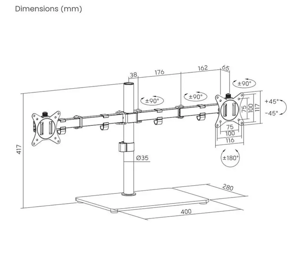 Кронштейн настольная ножка для 2 мониторов Gembird MSD2ST01 17-32 дюйма Black - фото 3
