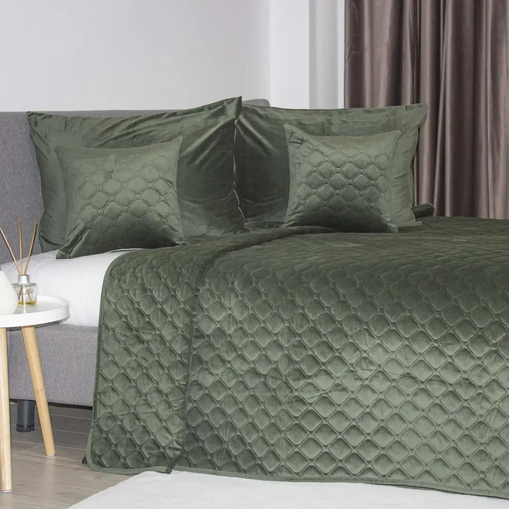 Покривало ТЕП полуторне Velour Ромб круглий 4-00515_33935 150х210 см темно-зелене - фото 3