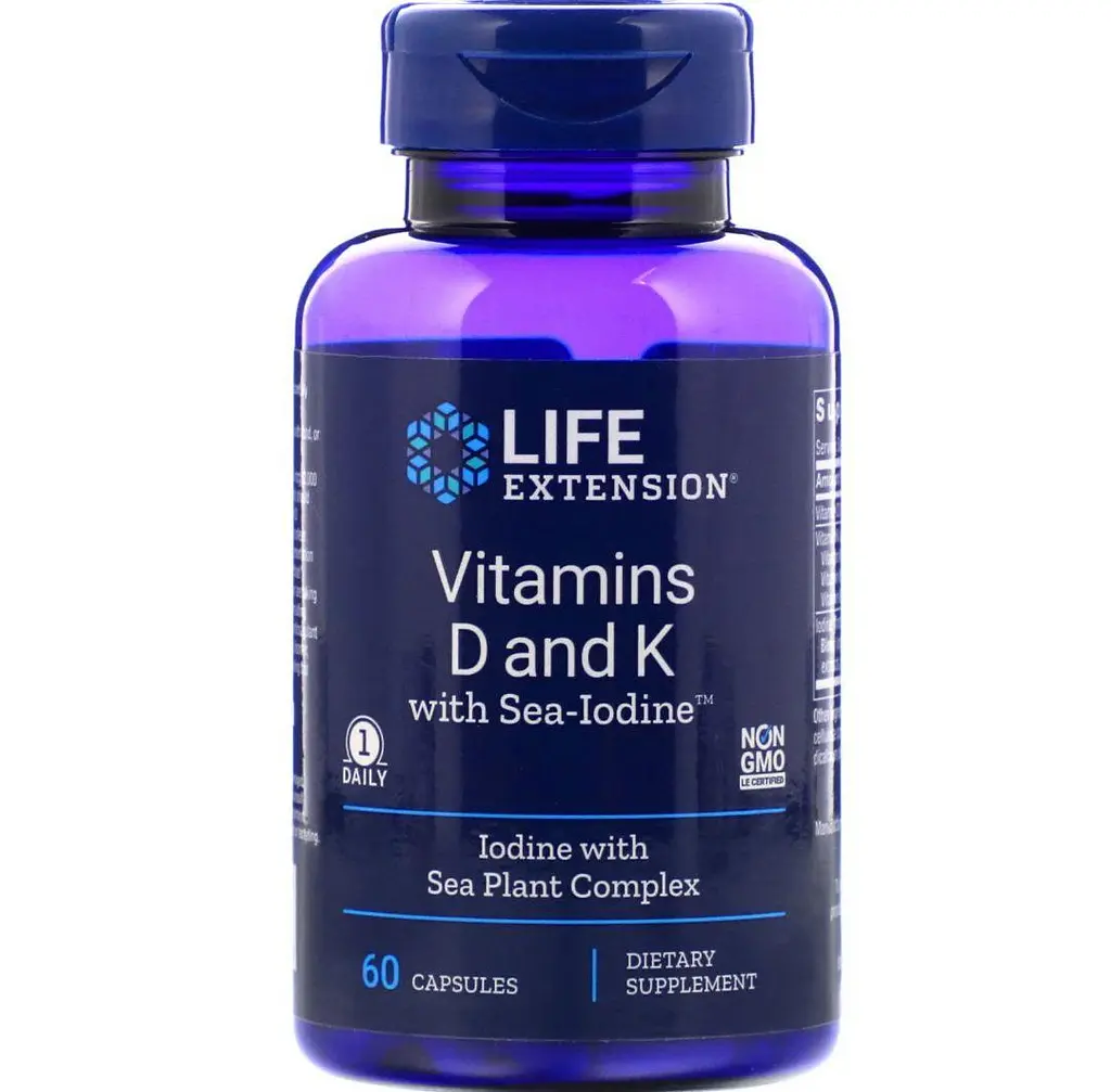 Витамин D и К с йодом, Vitamins D and K with Sea-Iodine, 60 капсул Life Extension vit0001680 - фото 2