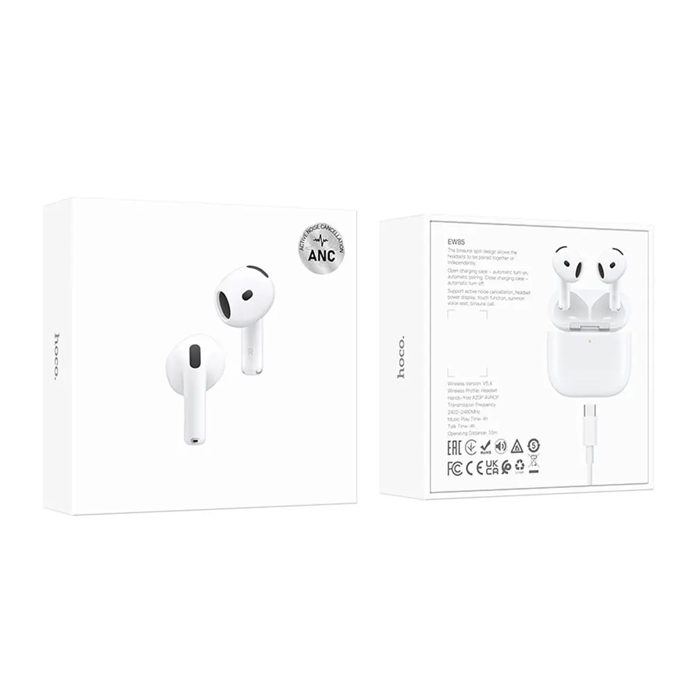 Бездротові TWS навушники Hoco EW85 ANC Bluetooth V5.4 300mAh Type–C White (37933_3665292) - фото 3