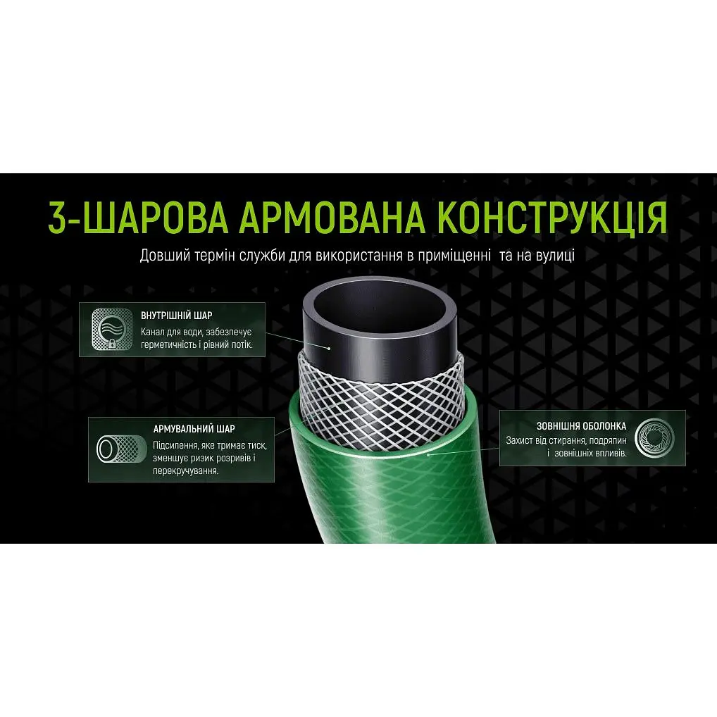 Шланг армований 3-х шаровий Alloid Building Tools Emerald Dragonfly 3/4" 30 м (WH-63308) - фото 7