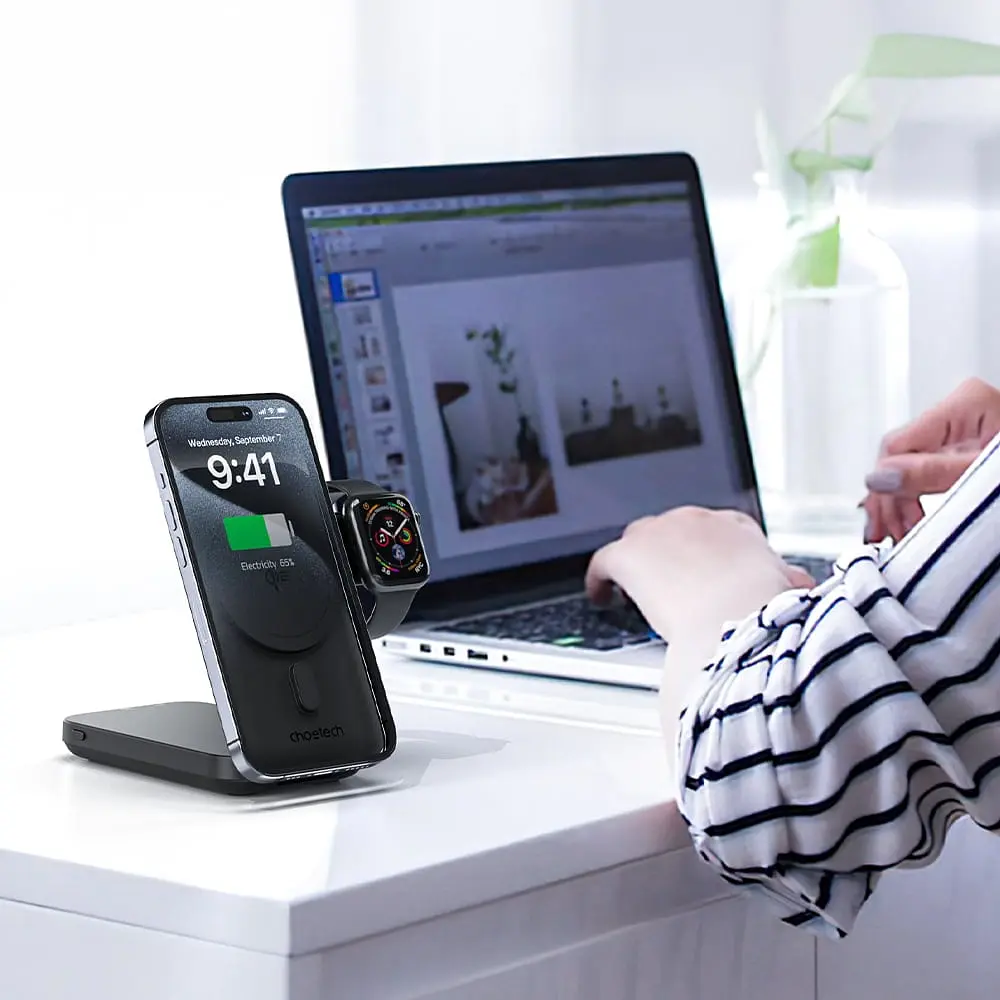 Повербанк з підставкою 10000mAh Choetech B750 Black QC3.0 PD3.0 бездротова зарядка смартфонів та Apple Watch (43-00133) - фото 5