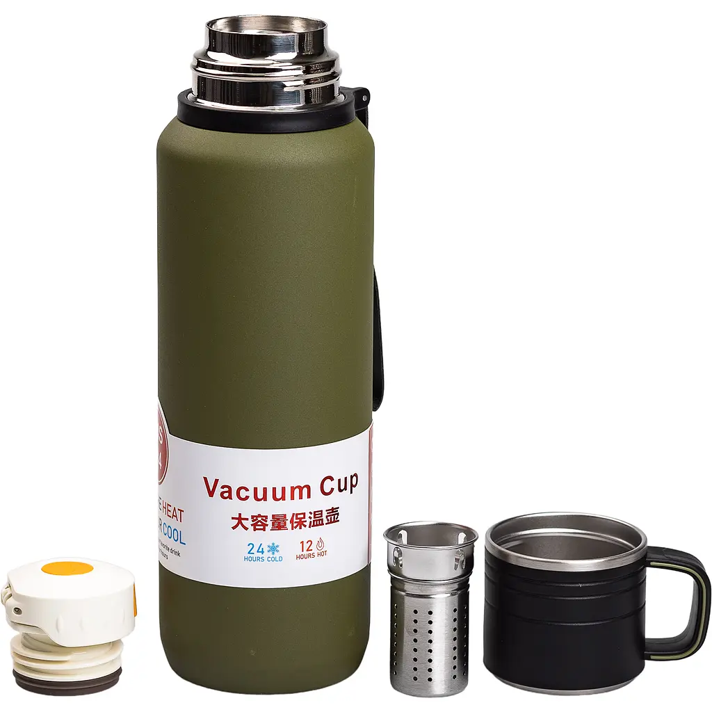 Термос High Bottle 1 л із заварником та фліп кришкою, оливковий Yiwu HP-14-28GR - фото 4