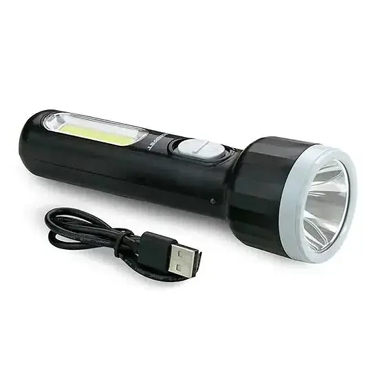 Ліхтар акумуляторний ручний 5 LED та 2W COB бічна панель зарядка USB світить до 6 годин 1200mAh ліхтарик Tiross TS-1856 чорний - фото 4