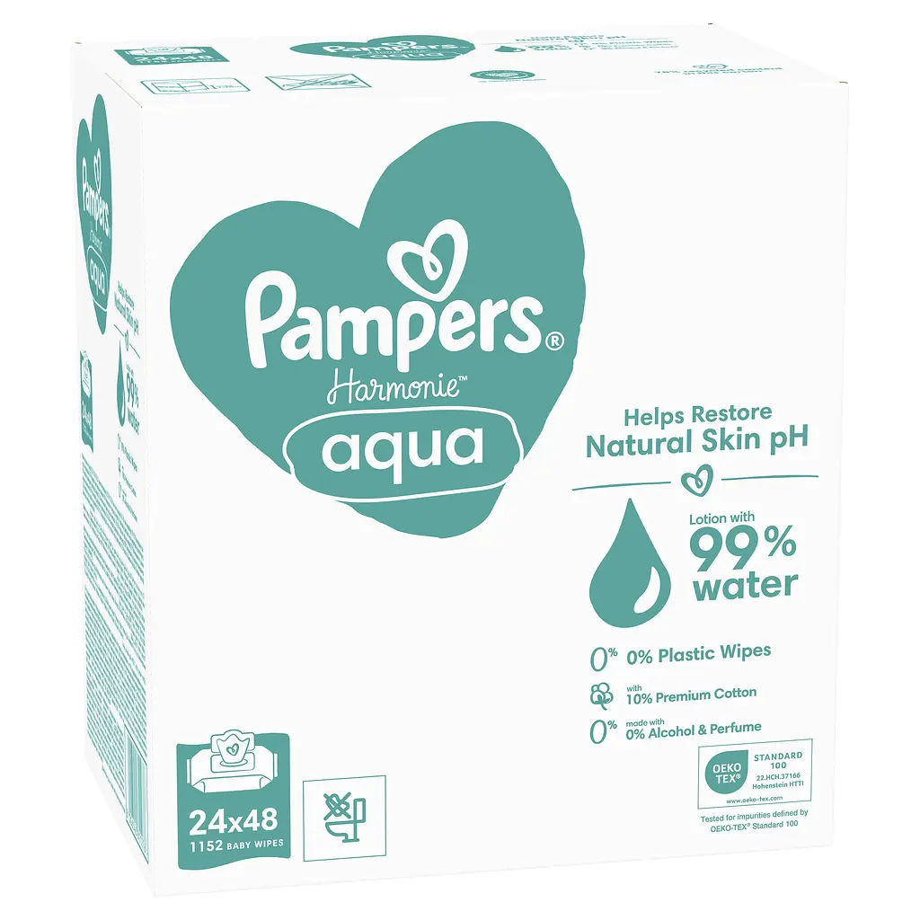 Набір дитячі вологі серветки Pampers Harmonie Aqua 1152 шт. (24 уп. по 48 шт.) - фото 3
