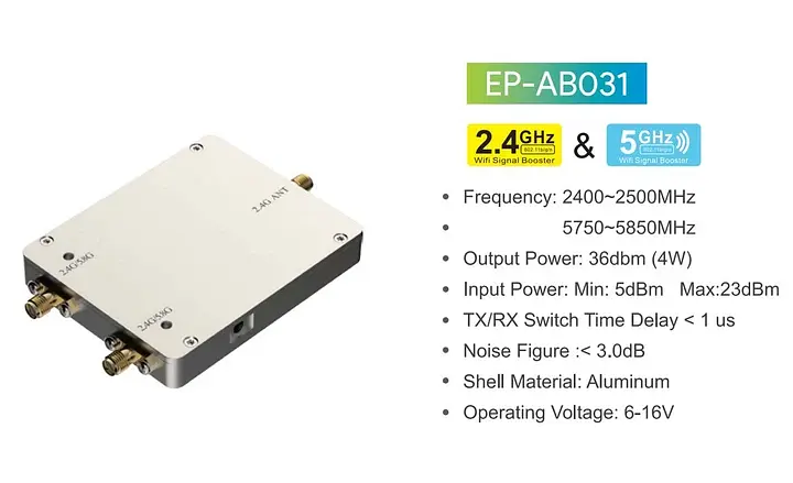 Двохдіапазонний підсилювач Wi-Fi сигналу з антеною EDUP EP-AB031 2.4/5.8 ГГц 4W 36dBm бустер розширювач вайфай FPV (18802) - фото 2