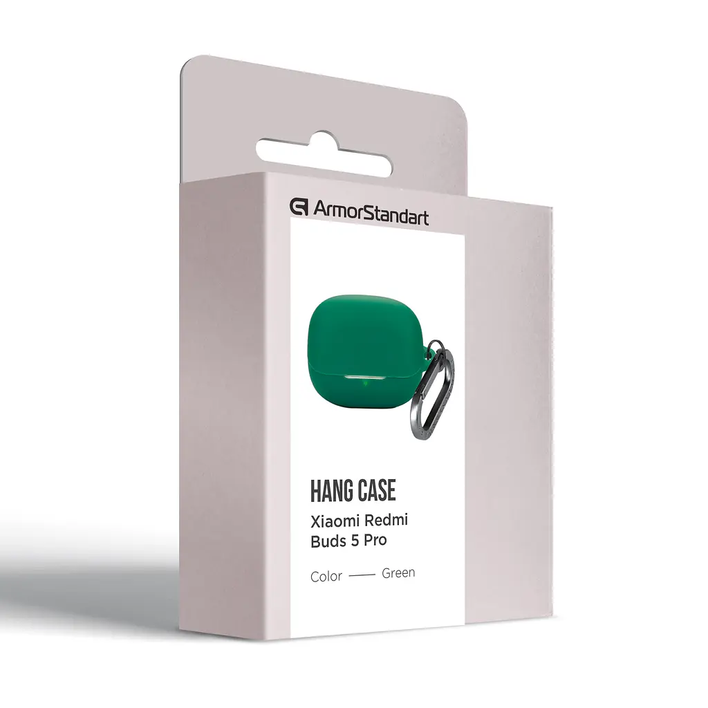 Силіконовий чохол для навушників Xiaomi Buds 5 Pro, Hang Case, зелений, ультратонкий захисний кейс товщиною 2 мм, захист від подряпин, пилу та ударів, компактний, з карабіном для кріплення, ArmorStandart (ARM84517) - фото 3