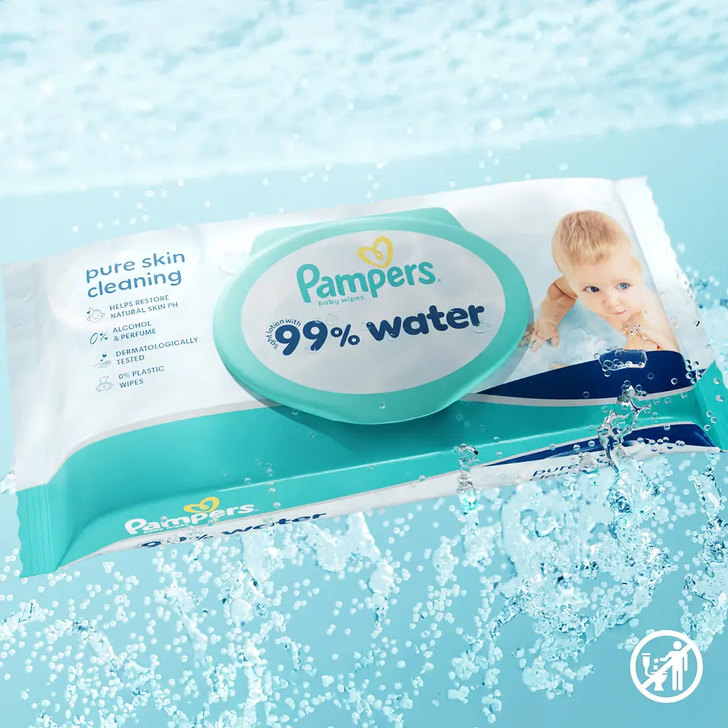 Дитячі вологі серветки Pampers 99% Water 360 шт. (6 упаковок x 60 шт.) - фото 2